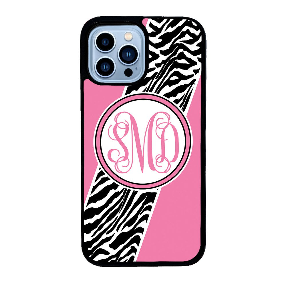 Zebra Animal Skin Pink Script Monogram | Apple iPhone Case