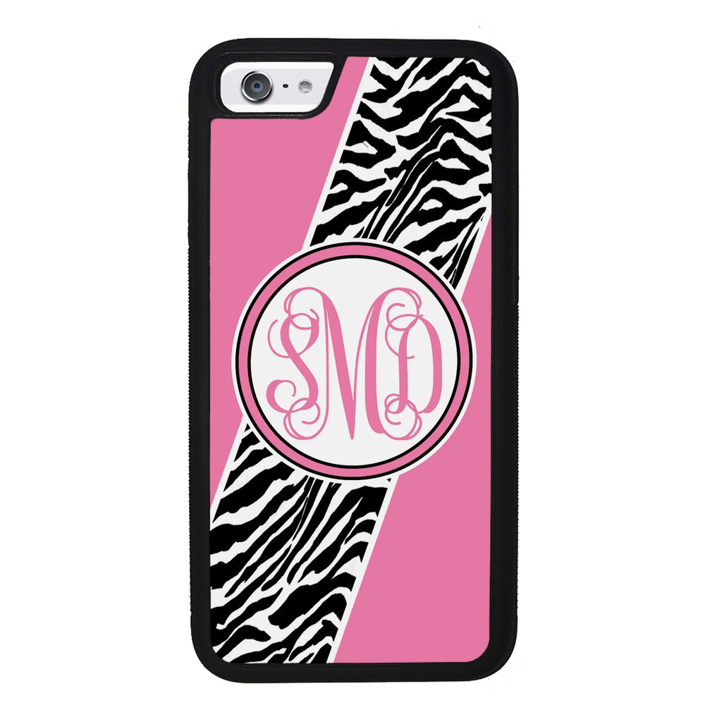 Zebra Animal Skin Pink Script Monogram | Apple iPhone Case