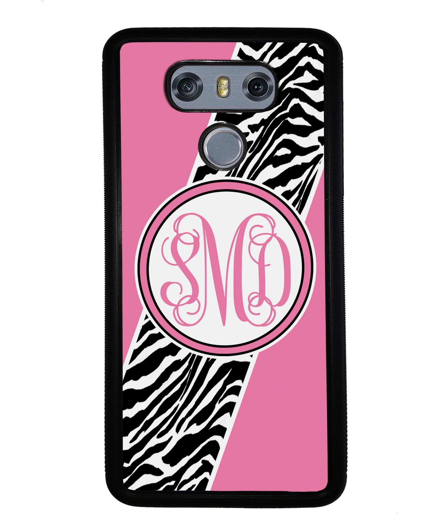 Zebra Animal Skin Pink Script Monogram | LG Phone Case
