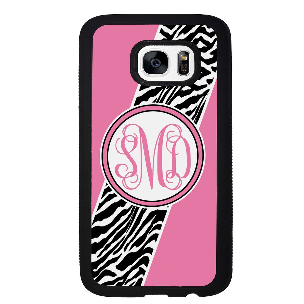 Zebra Animal Skin Pink Script Monogram | Samsung Phone Case