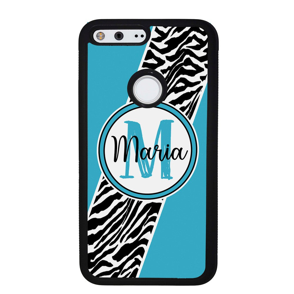 Zebra Skin Stripe Blue Teal Personalized | Google Phone Case