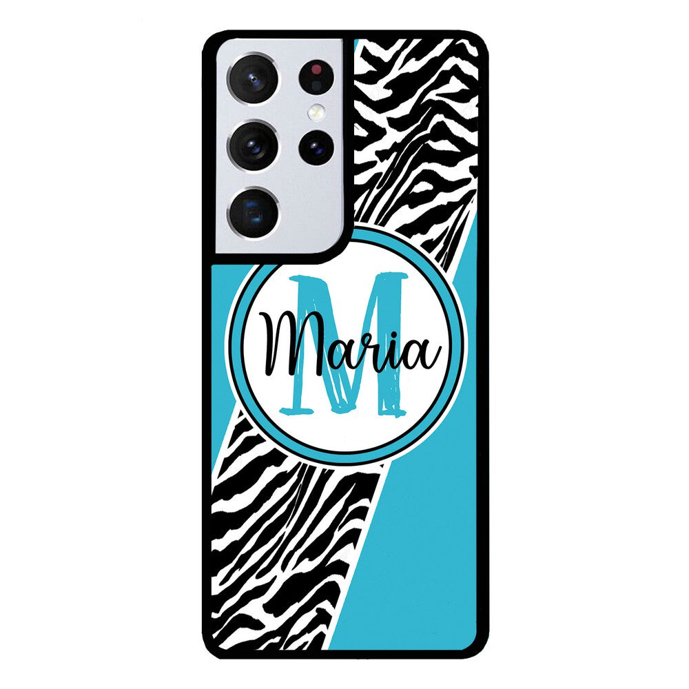 Zebra Skin Stripe Blue Teal Personalized | Samsung Phone Case