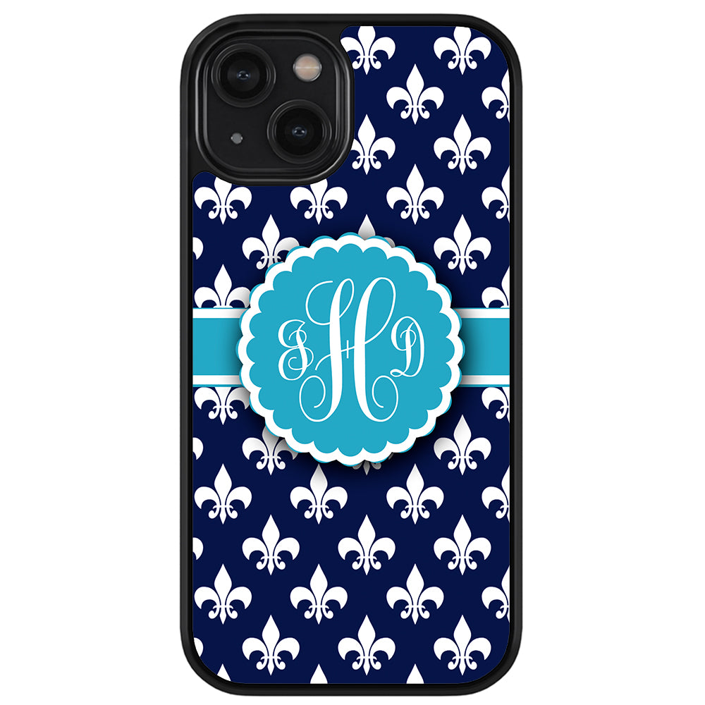 Blue Fleur De Lis Monogram Apple iPhone Case