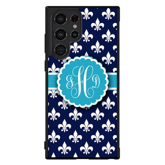 Blue Fleur De Lis Monogram Samsung Phone Case