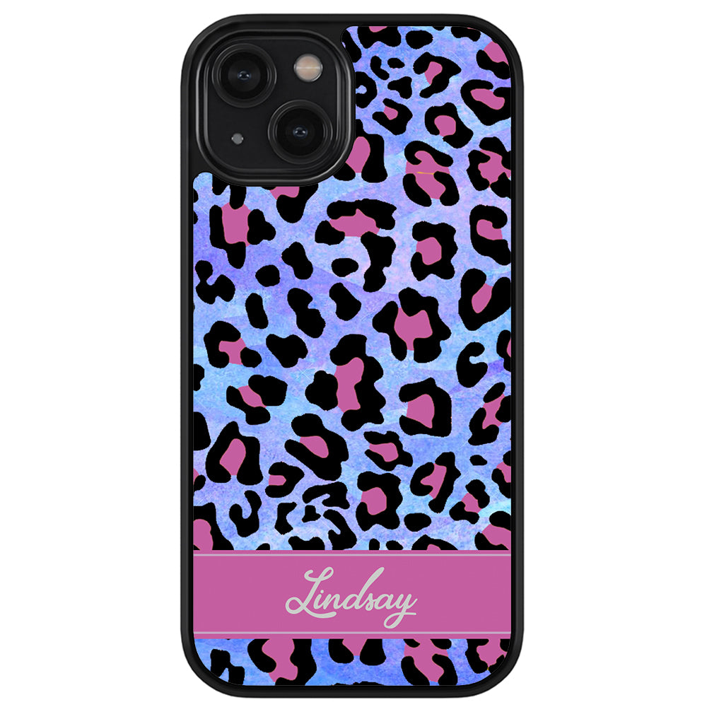 Pink and Blue Leopard Skin Personalized Apple iPhone Case