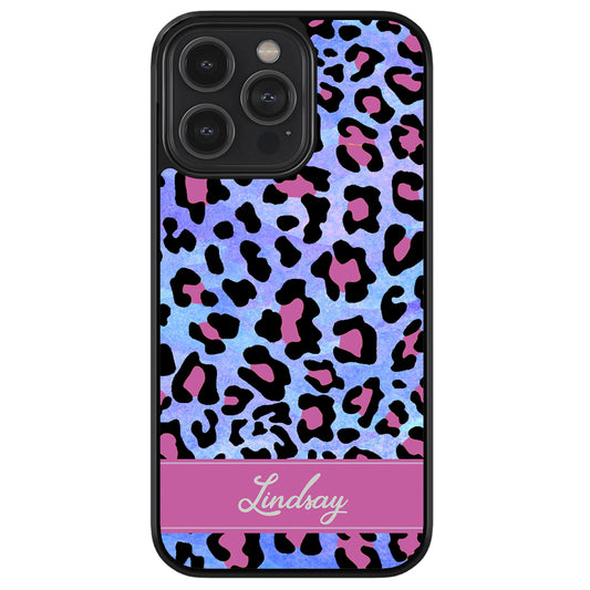 Pink and Blue Leopard Skin Personalized Apple iPhone Case