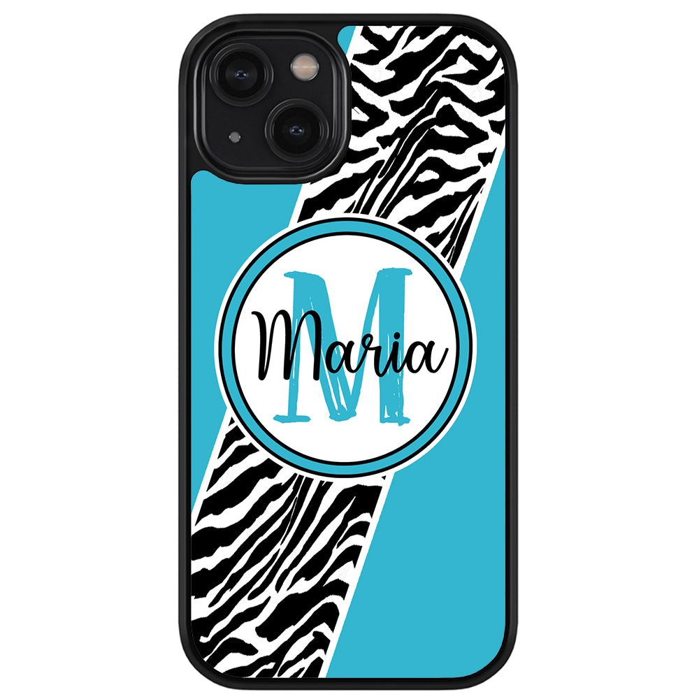 Zebra Skin Stripe Blue Teal Personalized Apple iPhone Case