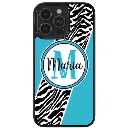 Zebra Skin Stripe Blue Teal Personalized Apple iPhone Case