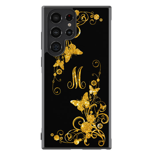 Golden Butterfly Vines Initial Samsung Phone Case