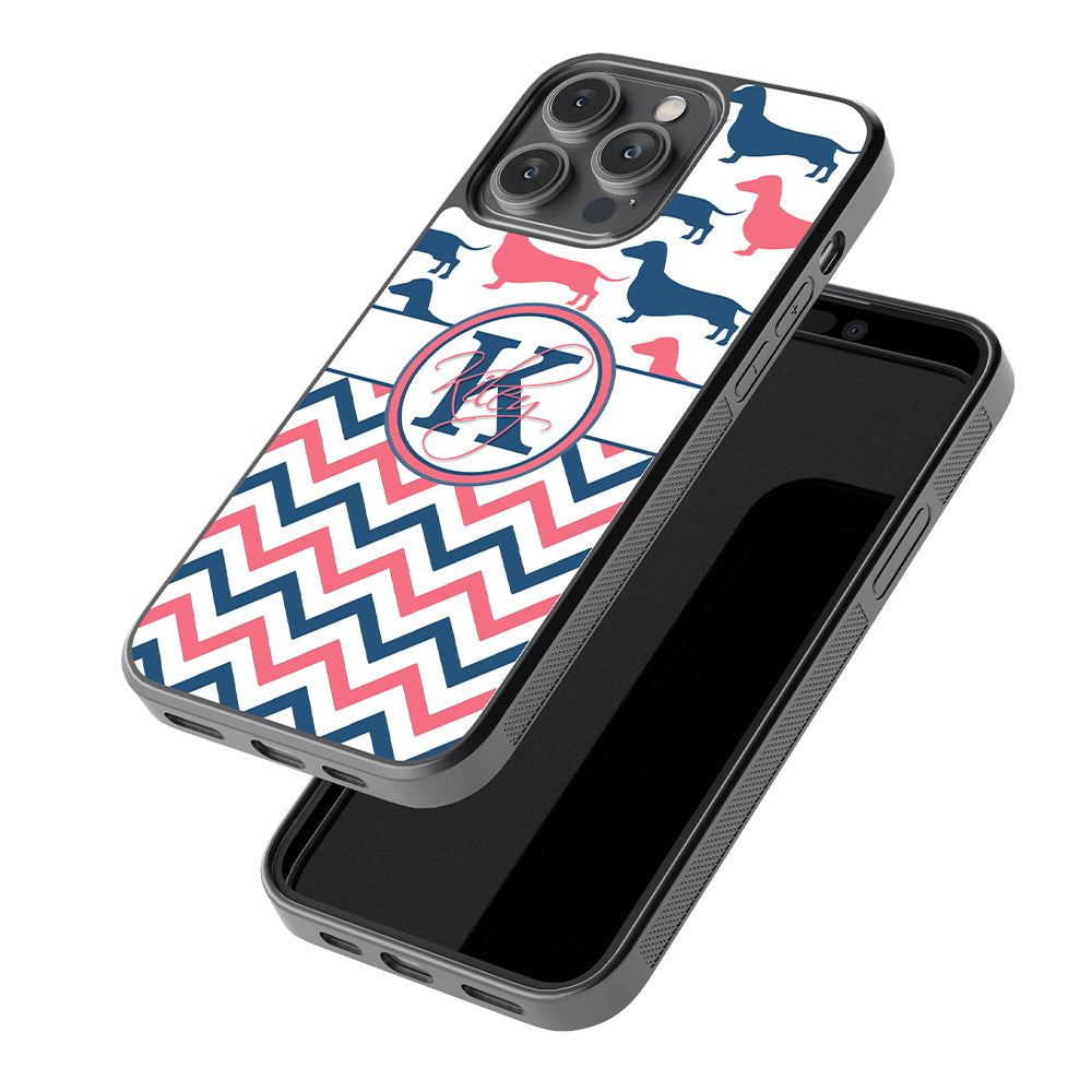 Dachshund Pink and Blue Chevron Personalized | Apple iPhone Case