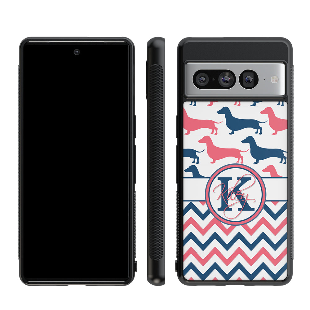 Dachshund Pink and Blue Chevron Personalized | Google Phone Case