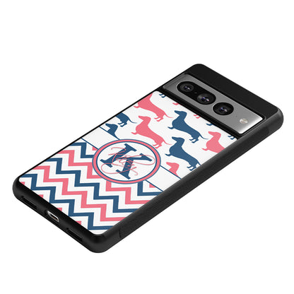 Dachshund Pink and Blue Chevron Personalized | Google Phone Case