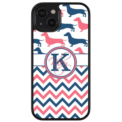 Dachshund Pink and Blue Chevron Personalized | Apple iPhone Case
