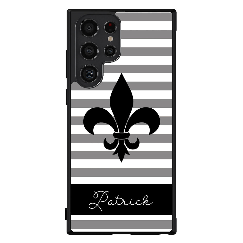 Fleur De Lis Personalized Gray Black Samsung Phone Case