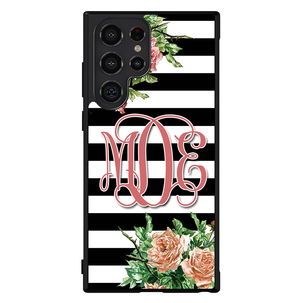 Vintage Pretty Flower Bars Monogram Samsung Phone Case