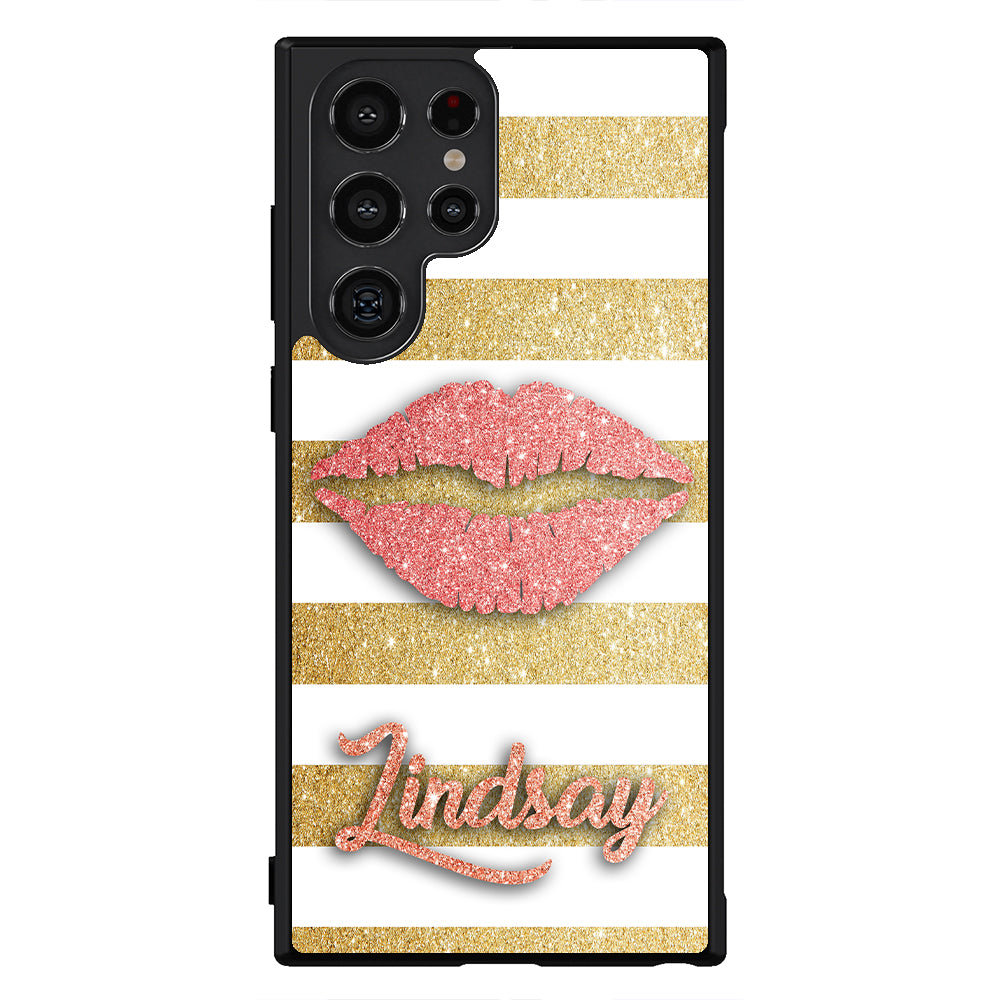 Red Glitter Lips Gold Bars Personalized Samsung Phone Case