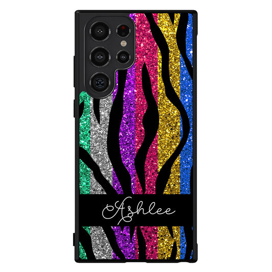 Glittery Colorful Tiger Stripe Personalized Samsung Phone Case