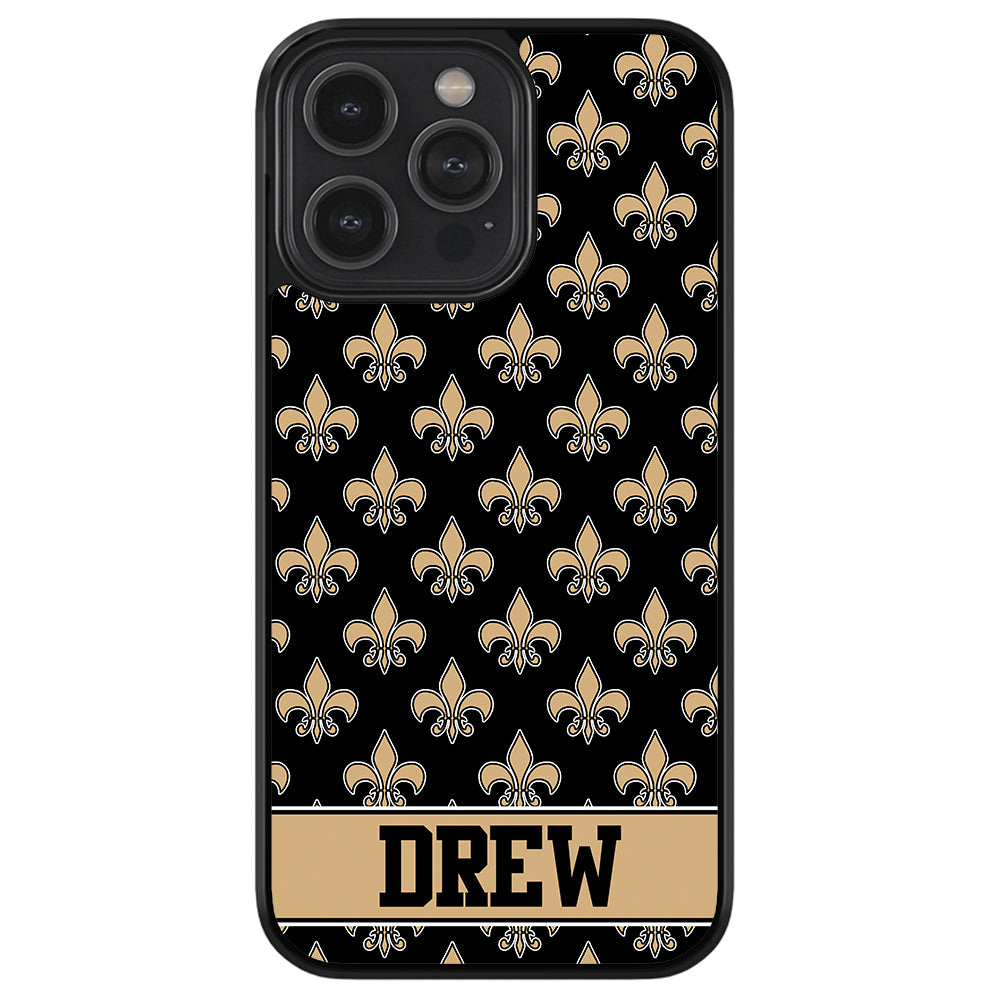 Black and Gold Fleur De Lis Personalized Apple iPhone Case