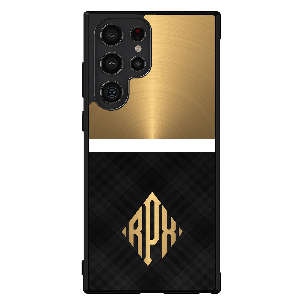 Gold and Black Plaid - Triangle Monogram Samsung Phone Case