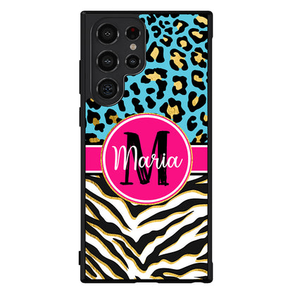Blue Gold Foil Leopard and Zebra Skin Personalized Samsung Phone Case