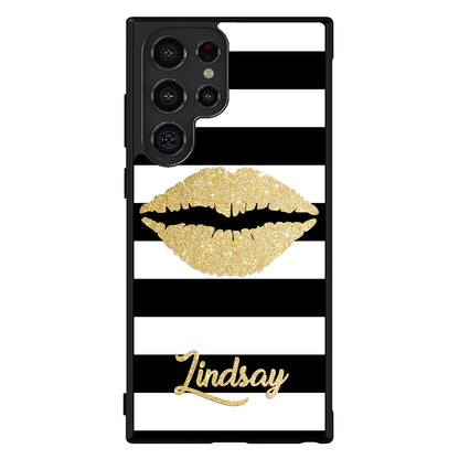Black White Bars Gold Lips Personalized Samsung Phone Case