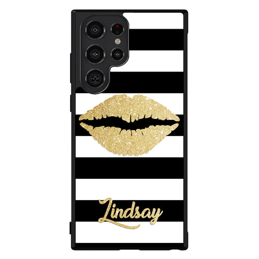Black White Bars Gold Lips Personalized Samsung Phone Case
