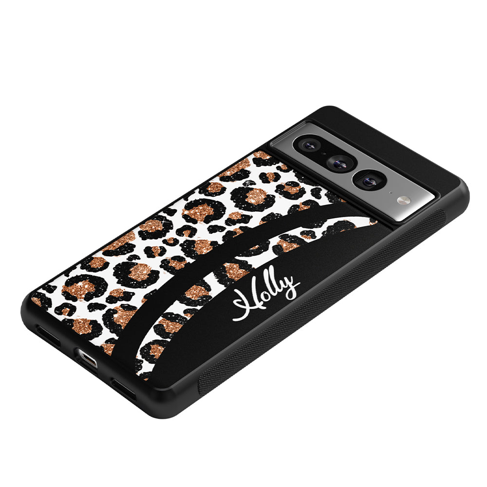 Leopard Moon Curve White and Gold Personalized | Google Phone Case