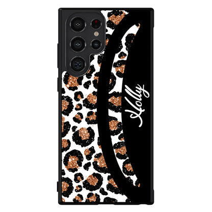 Leopard Moon Curve White and Gold Personalized Samsung Phone Case