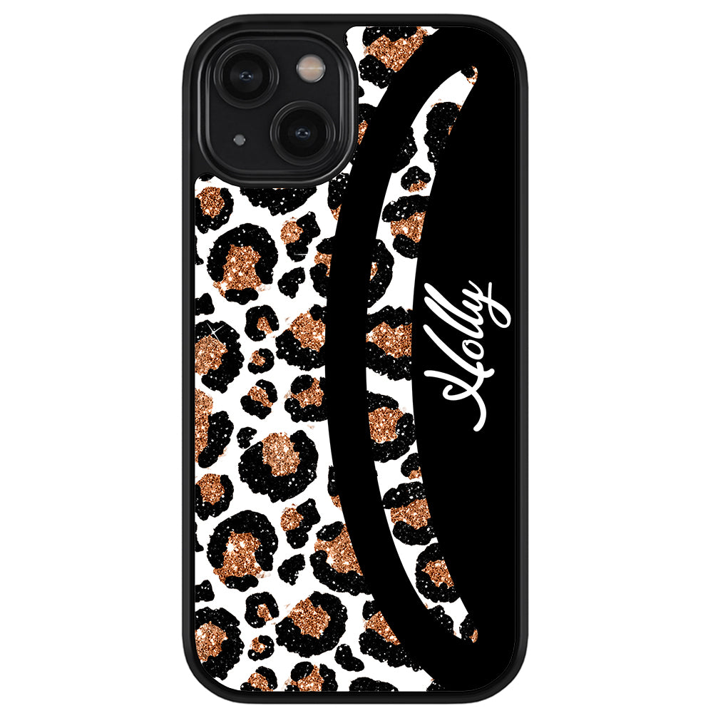 Leopard Moon Curve White and Gold Personalized Apple iPhone Case