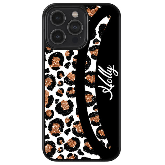 Leopard Moon Curve White and Gold Personalized Apple iPhone Case