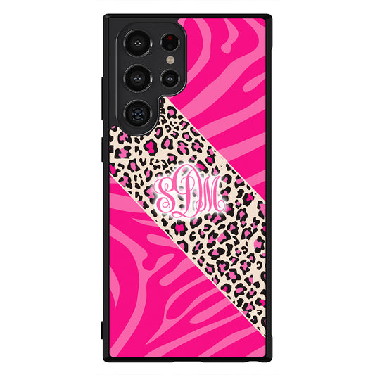 Pink Leopard and Zebra Animal Skin Monogram Samsung Phone Case