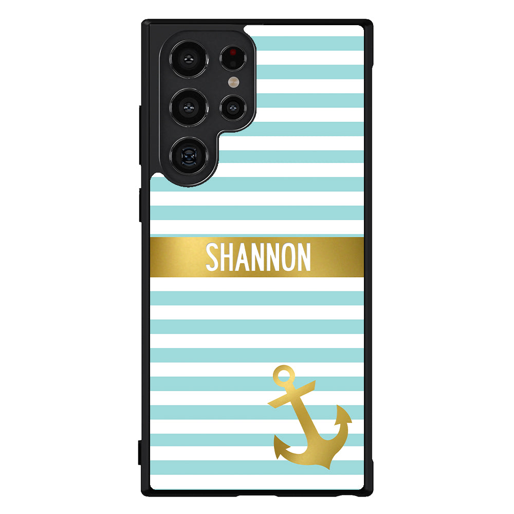 Teal White Bars Anchor Personalized Samsung Phone Case