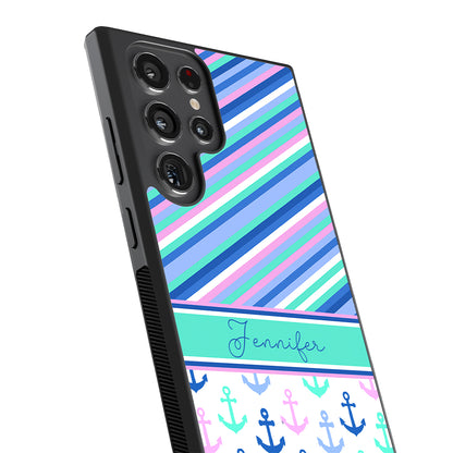 Nautical Pinstripes Anchors Personalized | Samsung Phone Case