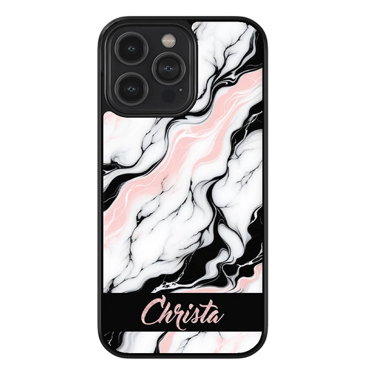 Marble Pink Black White Personalized Apple iPhone Case