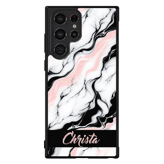 Marble Pink Black White Personalized Samsung Phone Case