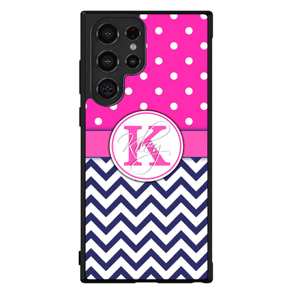 Pink Polka Dots Blue Chevron Personalized Samsung Phone Case