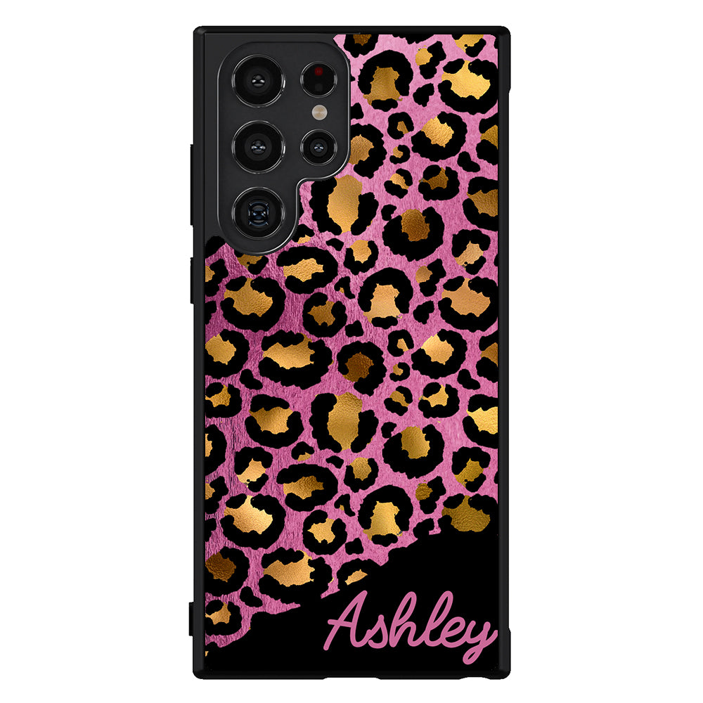 Leopard Skin Pink and Gold Foil Personalized Samsung Phone Case