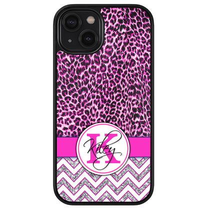 Pink Leopard Silver Glitter Personalized | Apple iPhone Case