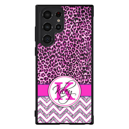 Pink Leopard Silver Glitter Personalized Samsung Phone Case