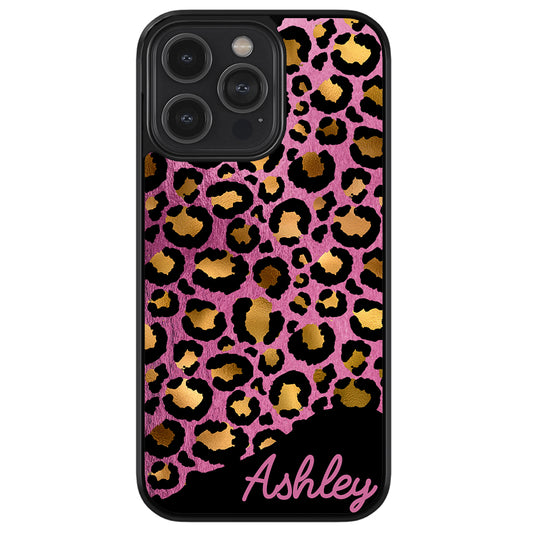 Leopard Skin Pink and Gold Foil Personalized Apple iPhone Case