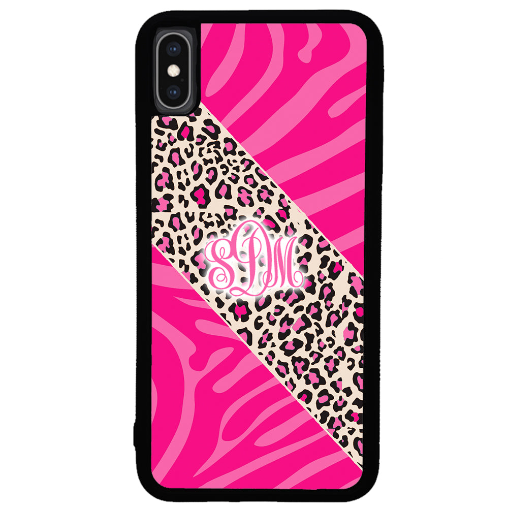 Pink Leopard and Zebra Animal Skin Monogram Apple iPhone Case