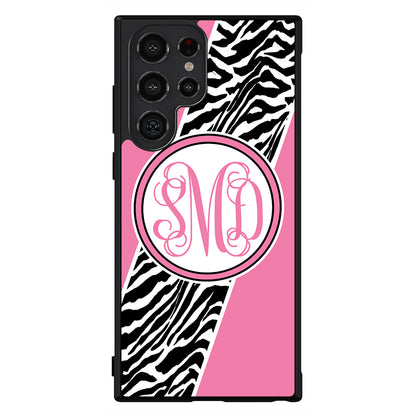 Zebra Animal Skin Pink Script Monogram Samsung Phone Case