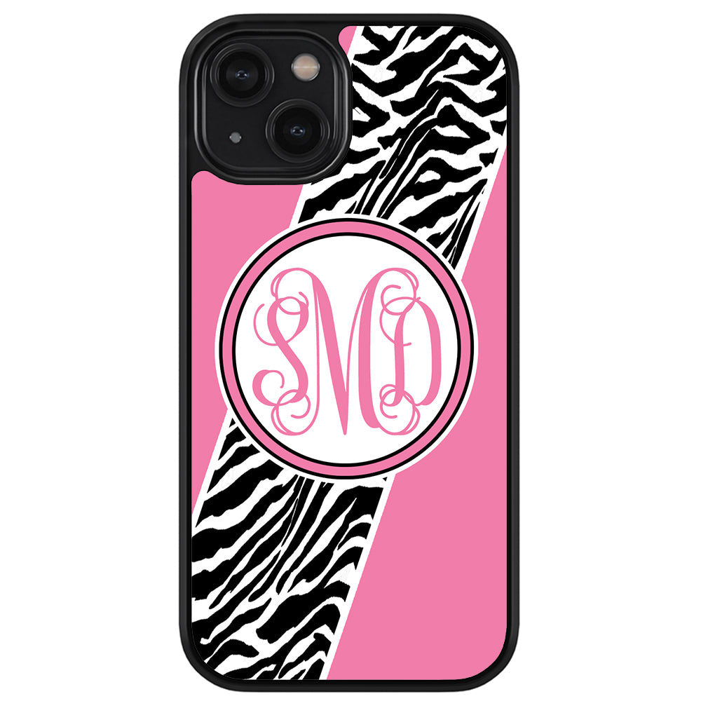 Zebra Animal Skin Pink Script Monogram Apple iPhone Case