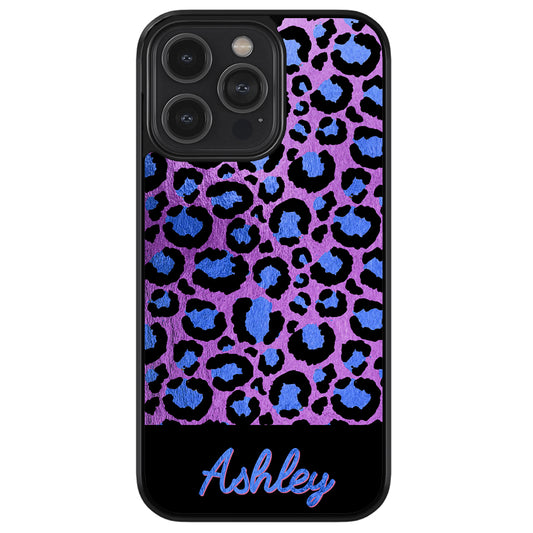 Leopard Skin Purple and Blue Gold Foil Personalized Apple iPhone Case