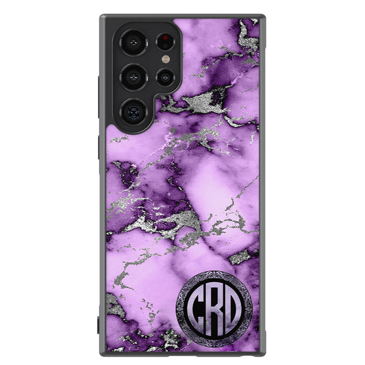 Purple and Silver Marble Monogram Samsung Phone Case