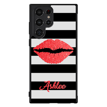 Black White Bars Red Lips Personalized Samsung Phone Case