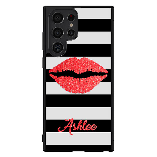 Black White Bars Red Lips Personalized Samsung Phone Case