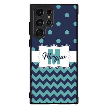 Teal Dark Blue Polka Dot Chevron Personalized Samsung Phone Case