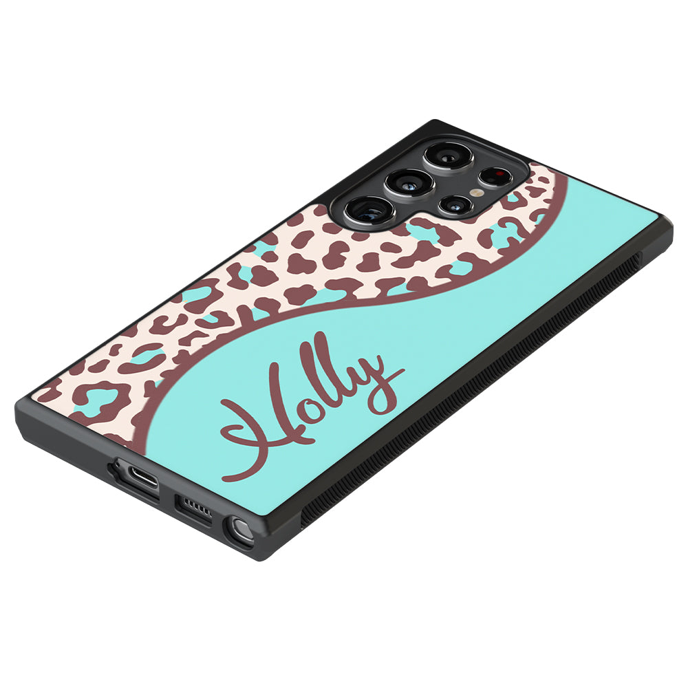 Teal and Brown Leopard Curvy Personalized | Samsung Phone Case