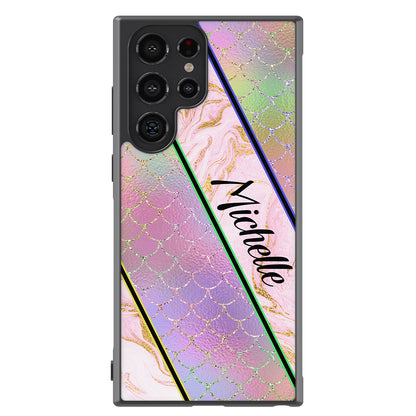 Unicorn Mermaid Scale Pink Marble Personalized Samsung Phone Case